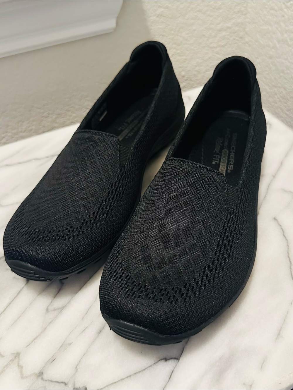 Skechers Black Knit Slip-On Comfort Loafers